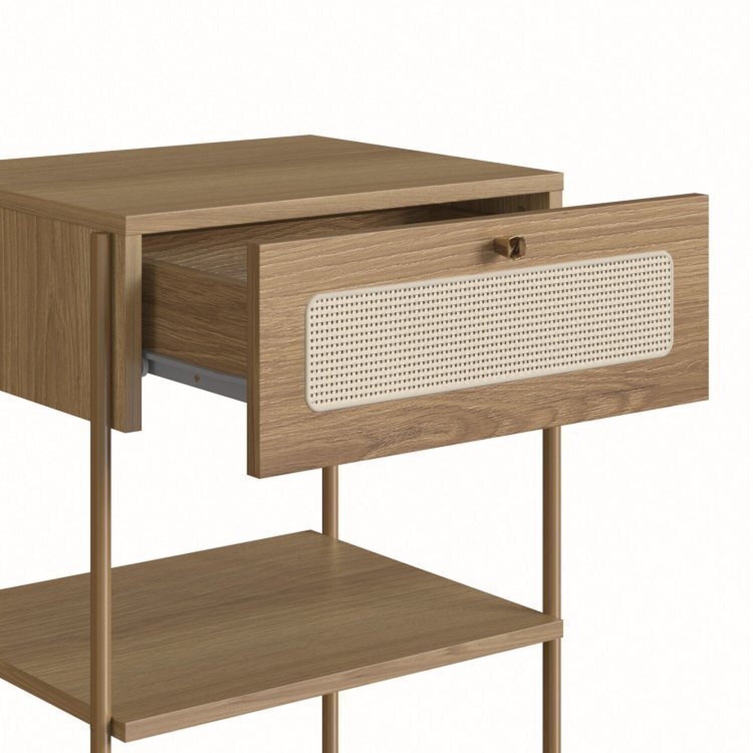Conjunto Cabeceira Casal 160cm e 2 Mesas de Cabeceira 1 Gaveta Pé Metal Palhinha Oslo - 9