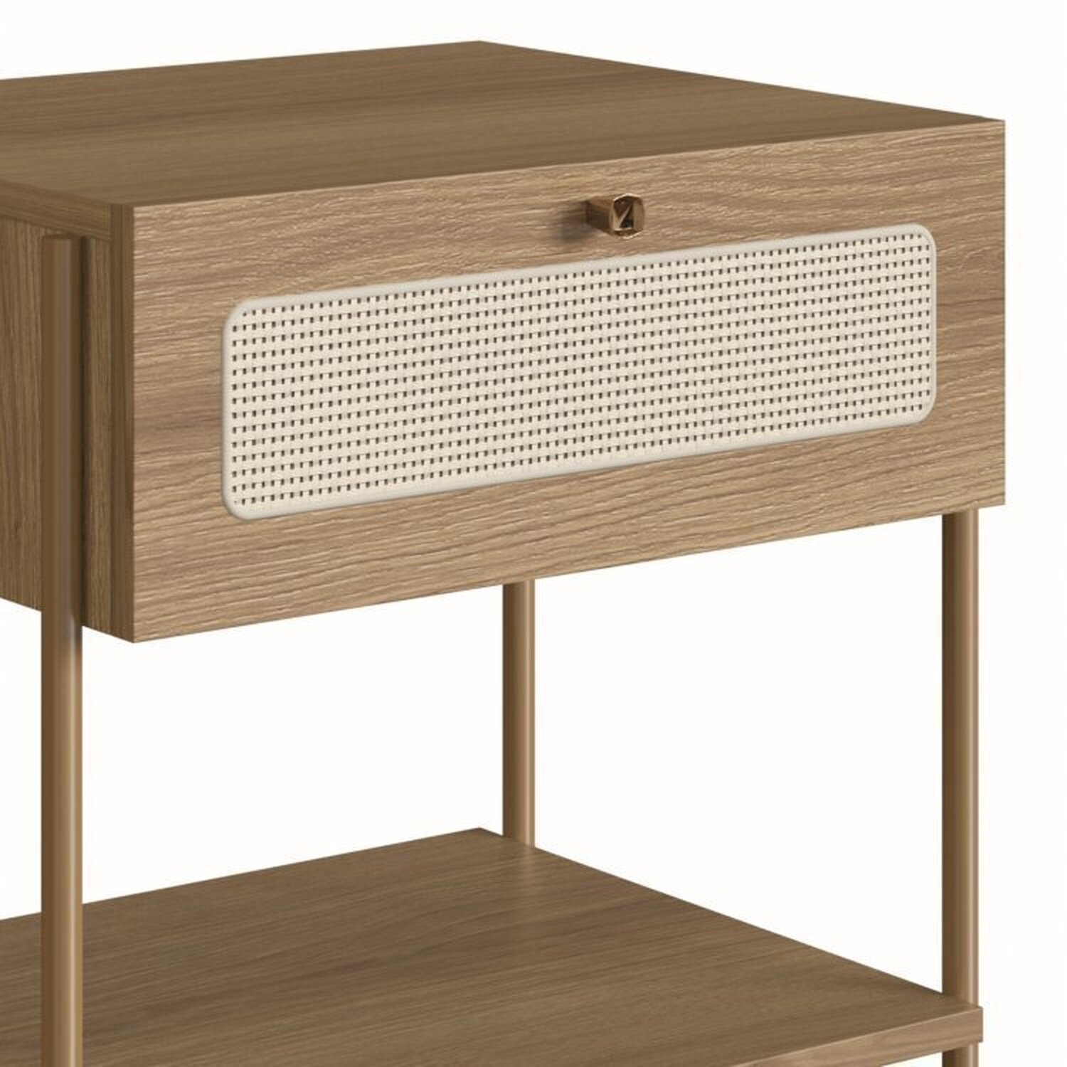Conjunto Cabeceira Casal 160cm e 2 Mesas de Cabeceira 1 Gaveta Pé Metal Palhinha Oslo - 10