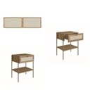 Ver imagem 2 de Conjunto Cabeceira Casal 160cm e 2 Mesas de Cabeceira 1 Gaveta Pé Metal Palhinha Oslo