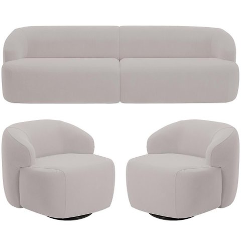 Sofá 4 Lugares Curvo Orgânico com 02 Poltronas Living 280cm Barolo L06 Veludo Grafite