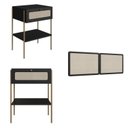 Ver imagem 2 de Conjunto Cabeceira Casal 160cm e 2 Mesas de Cabeceira 1 Gaveta Pé Metal Palhinha Oslo Nero Preto