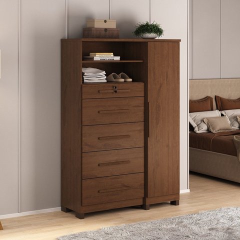 Cômoda Sapateira Imperial 1 Porta 5 Gavetas Marrom/Jacarandá