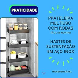 Prateleira Multiuso 4 Andares Estante Rodinhas Facil Montar Cor:cinza - 5