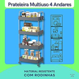 Prateleira Multiuso 4 Andares Estante Rodinhas Facil Montar Cor:cinza - 6