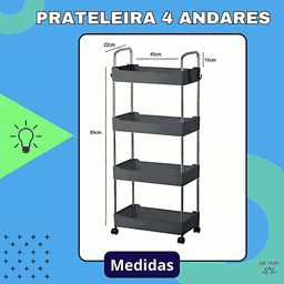 Prateleira Multiuso 4 Andares Estante Rodinhas Facil Montar Cor:cinza - 4