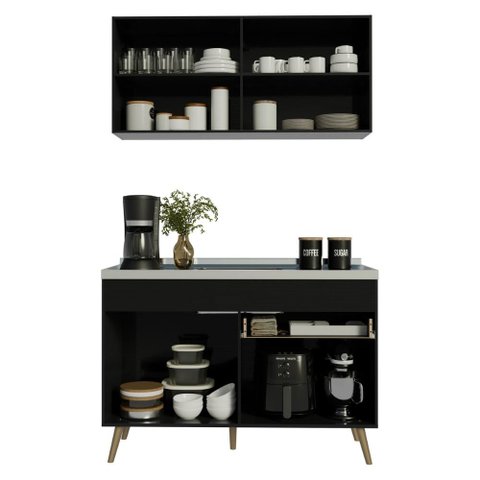 Armário Cozinha Modulada Compacta Balcão com Pia 120cm Florença Multimóveis MCR2466 Preto