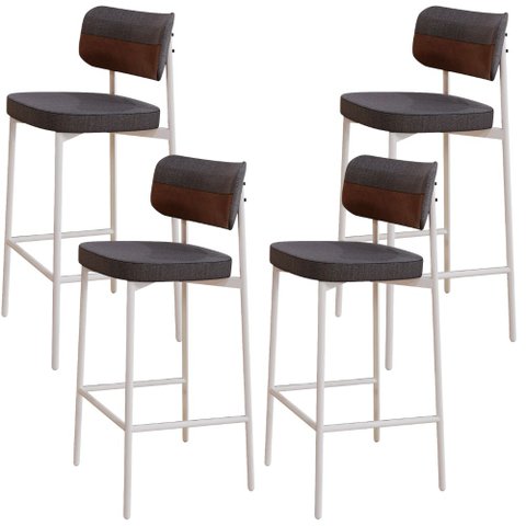 Kit 04 Banquetas Alta Bar Cozinha Sala de Jantar Aço Branco Kaira C01 Linho Preto Courino Whisky - L