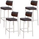 Ver imagem 1 de Kit 04 Banquetas Alta Bar Cozinha Sala de Jantar Aço Branco Kaira C01 Linho Preto Courino Whisky - L