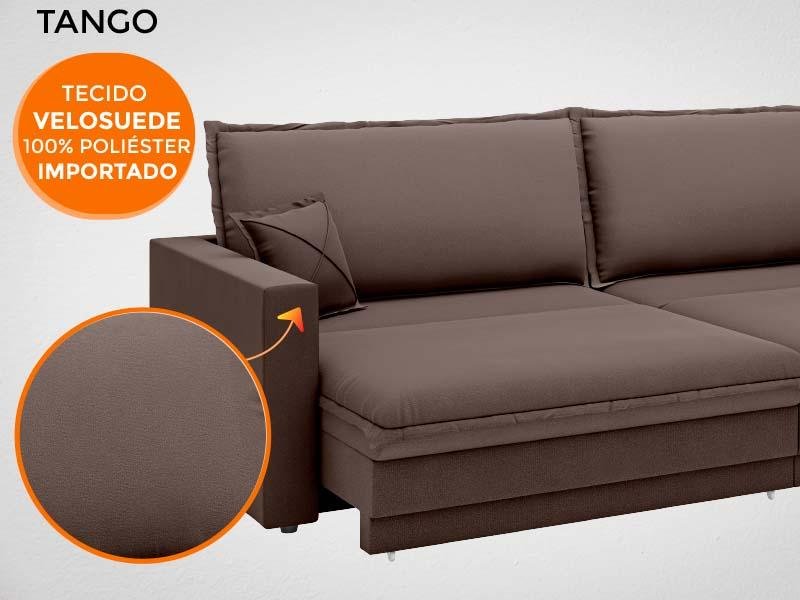 Sofá Tango 2,60M Sem Caixa, Retrátil e Reclinável Velosuede Chocolate - Netsofás - 6