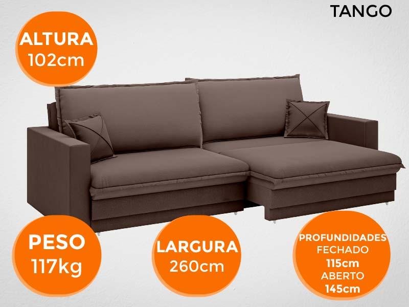Sofá Tango 2,60M Sem Caixa, Retrátil e Reclinável Velosuede Chocolate - Netsofás - 7