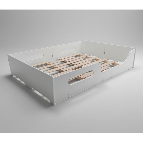 Cama Montessoriana Tamanho Casal com Grades de Proteção 100% MDF Baixa para Brincar Infantil - Branc