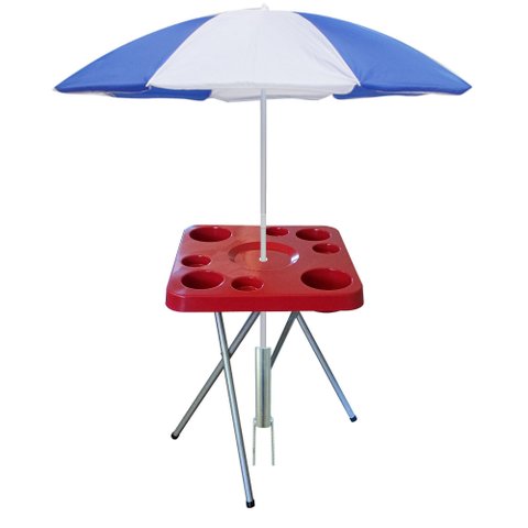 Mesa Praia Petisqueira Alta Dobrável e Sup. Guarda-sol Chão