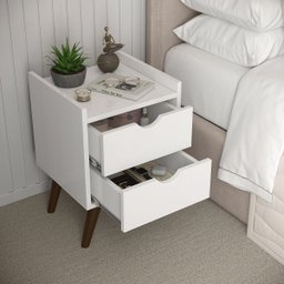 Mesa de Cabeceira 2 Gavetas para Quarto Retro:branco - 2