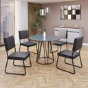Ver imagem 1 de Conjunto Sala de Jantar Mesa Redonda 100cm Base Omega Tampo MDF Laca com Vidro Napoli Preto