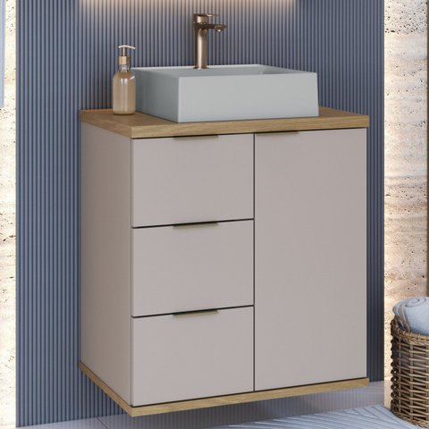 Gabinete de Banheiro com Cuba Bray 57cm Bege/Nude