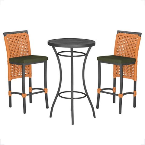 Mesa Bistro e 2 Banquetas Roma Preta Corda Náutica 13 Trama Original