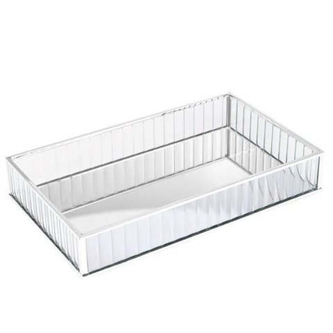 Bandeja de Metal com Espelho Prateada 30cm X 20cm X 4cm