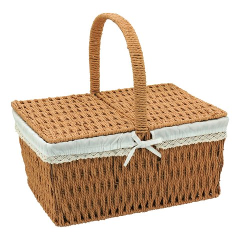 Cesta Piquenique Fibra 38x40x19cm Natural Decorativa Organizadora