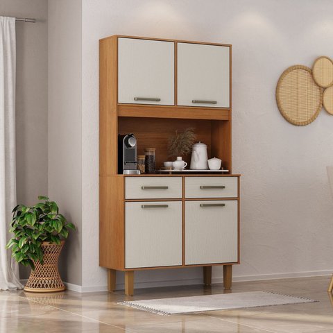 Kit Pop Plus - Armario para Cozinha MDP 4 Portas 2 Gavetas Bege/Cinamomo/Areia