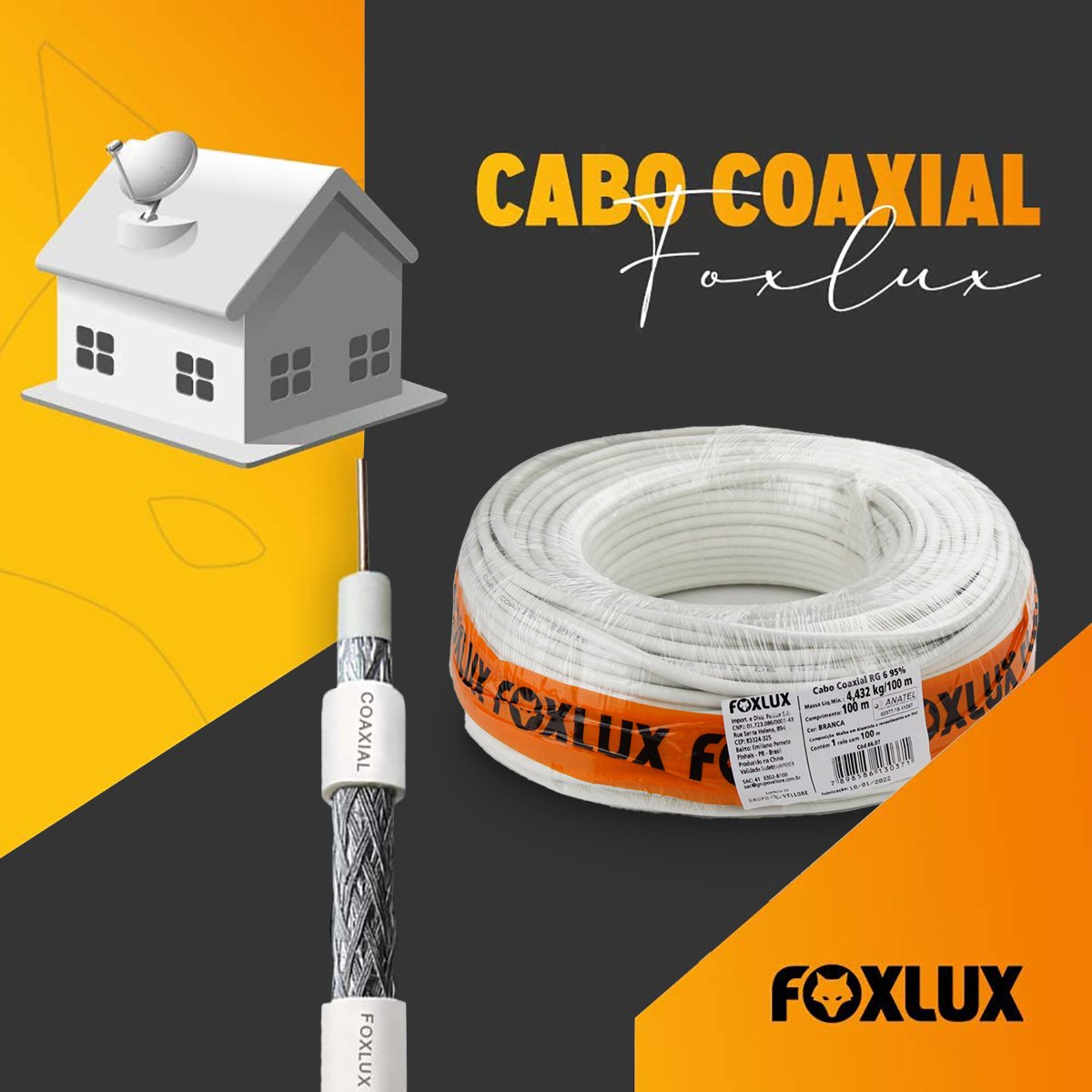 Cabo Coaxial Foxlux Câmera De Segurança RG 6 95% 100 Metros - 4