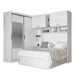 Quarto Modulado Casal Paris Branco com Espelho - PR Móveis - 1