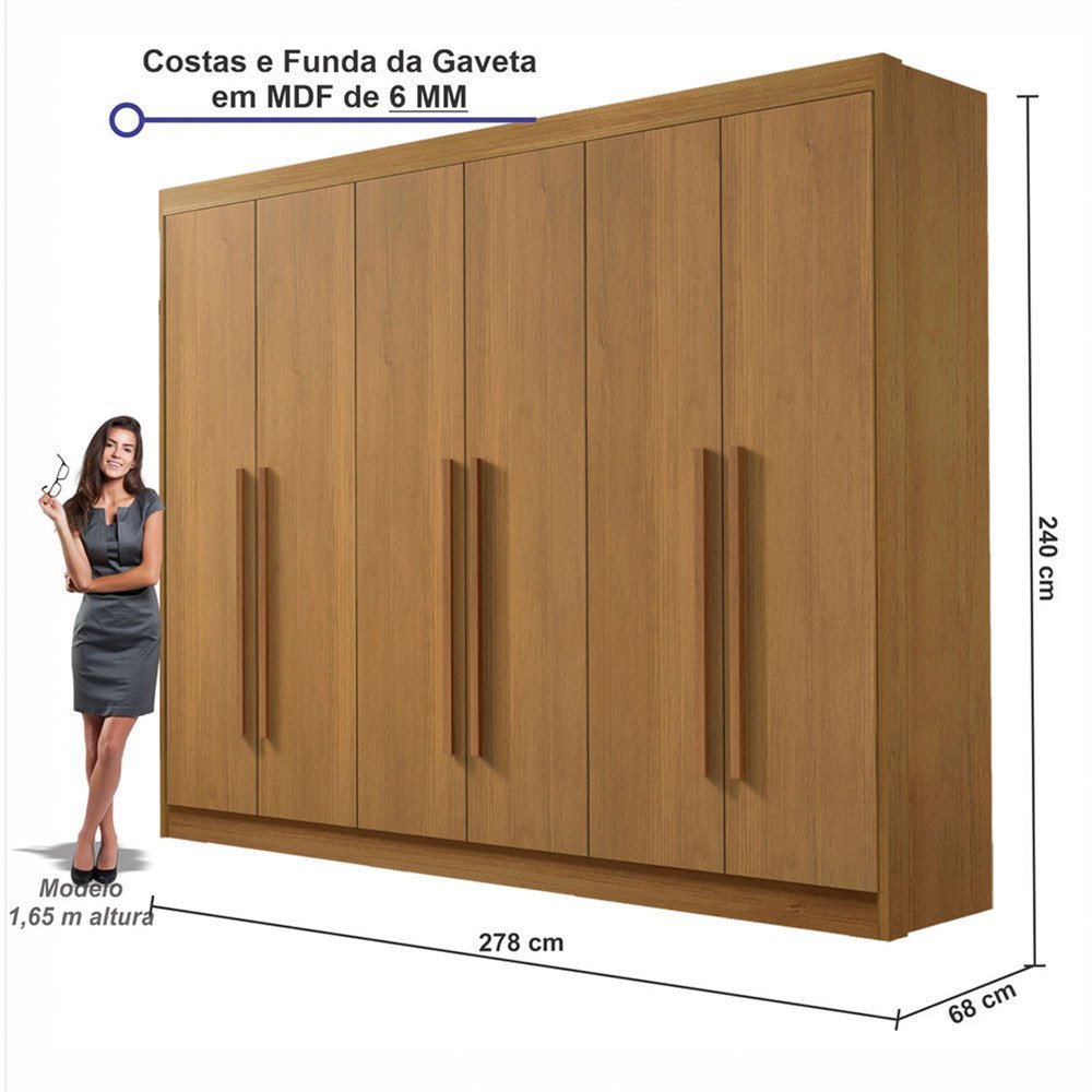 Guarda Roupa Casal Zeus 6 Portas 7 Gavetas em MDF Dobradiça Slow Móveis D Doro - 3