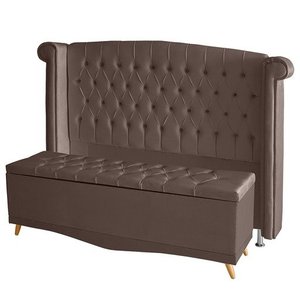 Kit de Quarto Cabeceira de Cama Box e Calçadeira Baú Toquio Casal Queen 160 Cm Suede Rosê Ec Móveis