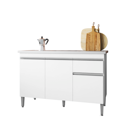 Balcão Gabinete de Cozinha 3 Portas 120cm Tatiane sem Tampo:branco