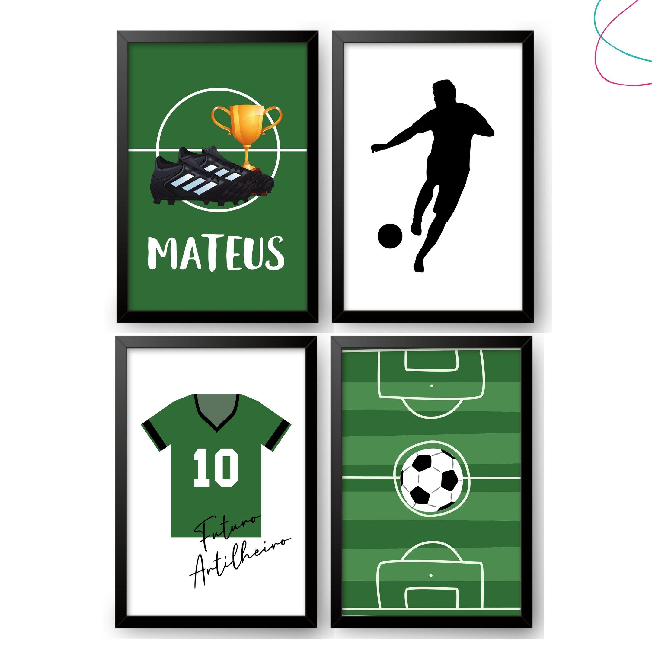 Quadro Decorativo Infantil quarto de menino Futebol moldura:Preta - 1