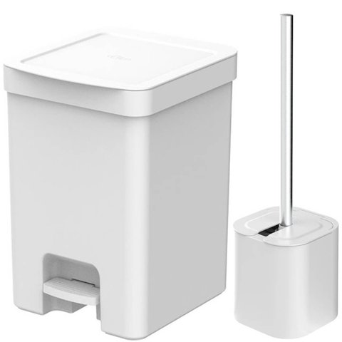 Conjunto para Banheiro Lixeira de Pedal 12l Trium e Escova Sanitária com Suporte Dual Branco ou