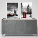 Ver imagem 2 de Kit 2 Quadros Paris e Londres - Vermelhos 24x18cm - com Vidro:moldura Branca