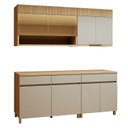 Ver imagem 3 de Cozinha Completa Modulada 4 Peças 7 Portas 3 Gavetas 100% MDF Realeza Premium Bege/Carvalho/Greige