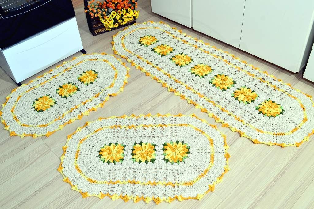 Jogo de Tapetes Especial - Flores Amarelo Mesclado Arte & Tear Jogo de Tapetes em Crochê