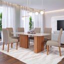 Ver imagem 2 de Sala de Jantar 180x90cm Tampo Mdf/vidro 6 Cadeira Cimol Ester Cimol Cinamomo/off/mad/linho Bege