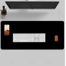 Mousepad Couro Preto Office 70x30 Cm + Suporte Copo - 2