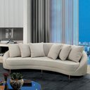 Ver imagem 2 de Sofá Sala de Estar Curvo Desing Moderno 250cm com Almofadas Pés de Madeira Sina Linho Bege G93 - Gra