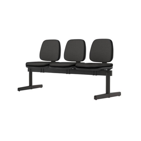 Longarina Job 3 Lugares Assento Courino Base Metalica Preta - 54523