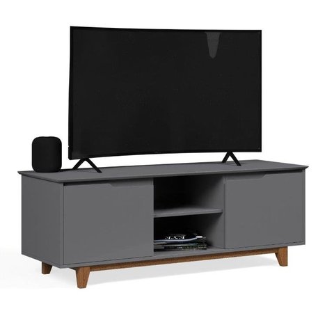 Rack / Bancada FL Para TV Até 55'' Estilo Retrô Com Estrutura dos Pés em Madeira Tampo e Portas em M