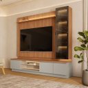 Ver imagem 1 de Conjunto Painel Rack Módulo Cristaleira Been Mdp/mdf Tv até 75 Canela/gris G77 - Gran Belo