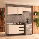 Ver imagem 1 de Cozinha Koya 3 Peças 200x214cm Armários Aéreos Balcão 2 Portas 3 Gavetas Creme 250027