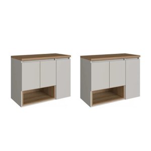 Kit com 2 Gabinetes de Banheiro Suspenso 80cm Cecília com 3 Portas e 1 Nicho sem Cuba Mel/arenas