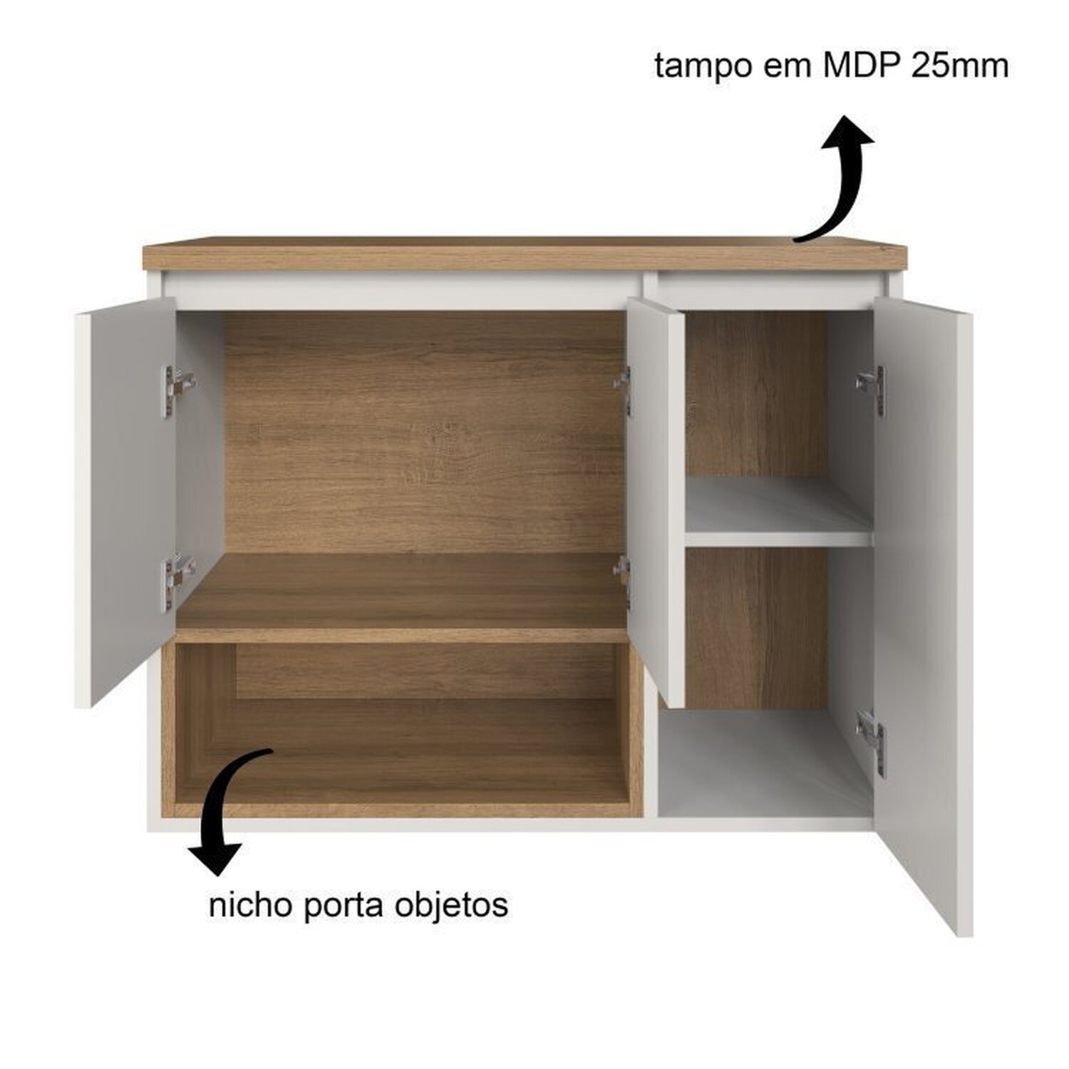 Kit com 2 Gabinetes de Banheiro Suspenso 80cm Cecília com 3 Portas e 1 Nicho sem Cuba Mel/arenas - 6