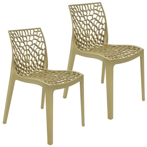 Kit 2 Cadeiras Gruvyer Design Cozinha Sala de Estar Jantar - Bege