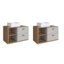 Ver imagem 1 de Kit com 2 Gabinetes de Banheiro Suspenso 80cm Helena com 2 Gavetas e Cuba Marrom/Mel/Arenas
