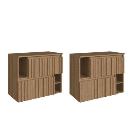 Kit com 2 Gabinetes de Banheiro Suspenso 75cm Luiza com 2 Portas Basculante sem Cuba Marrom/Mel