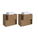 Ver imagem 1 de Kit com 2 Gabinetes de Banheiro Suspenso 75cm Luiza com 2 Portas Basculante com Cuba Marrom/Mel