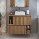 Ver imagem 2 de Kit com 2 Gabinetes de Banheiro Suspenso 75cm Luiza com 2 Portas Basculante com Cuba Marrom/Mel