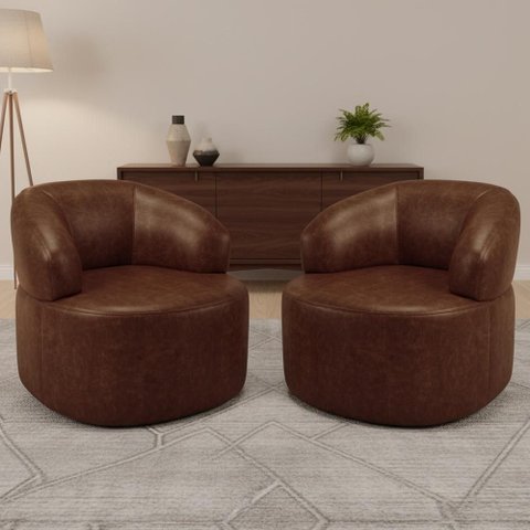 Kit 02 Poltronas Giratória Orgânica para Sala de Estar Living Helena L02 Couríssimo Marrom - Lyam