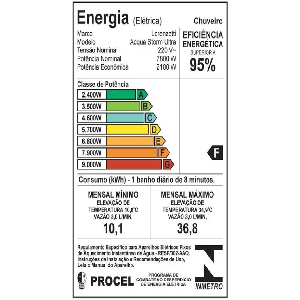 Chuveiro Eletrônico Acqua Storm Ultra 7800w - 220v - Lorenzetti - 5