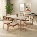 Ver imagem 1 de Conjunto Sala de Jantar Petra 6 Lugares Tampo MDP com Cadeiras em Aço Rosê 160cm Móveis Carraro
